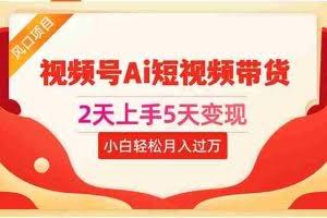 （10807期）2天上手5天变现视频号Ai短视频带货0粉丝0基础小白轻松月入过万