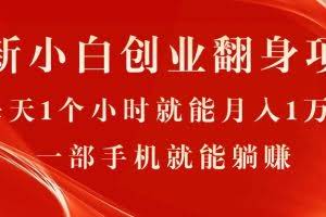 （11250期）最新小白创业翻身项目，每天1个小时就能月入1万+，0门槛，一部手机就能…
