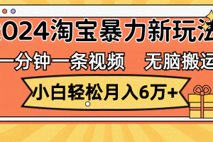 （12239期）一分钟一条视频，无脑搬运，小白轻松月入6万+2024淘宝暴力新玩法，可批量