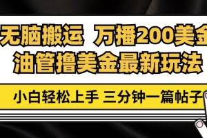 （13050期）油管无脑搬运撸美金玩法教学，万播200刀，三分钟一篇帖子，小白轻松上手
