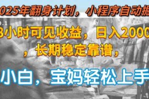 （15082期）2025年翻身计划，小程序自动掘金48小时可见收益，日入2000+，长期稳定…