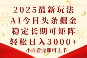 （14994期）今日头条2025年最新玩法，思路简单，复制粘贴，稳定长期，轻松实现矩…