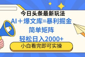 （14715期）今日头条2025最新玩法，思路简单，复制粘贴，轻松实现矩阵日入2000+