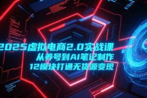 （15206期）2025虚拟电商2.0实战课，从养号到AI笔记制作，12模块打通无货源变现
