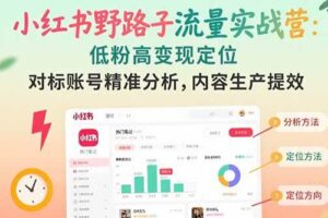 （15423期）小红书野路子流量实战营：低粉高变现定位 对标账号精准分析 内容生产提效