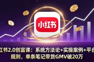 （16162期）小红书2.0创富课：系统方法论+实操案例+平台规则，单条笔记带货GMV破20万