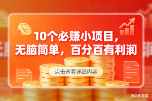 （17296期）9个必赚小项目，无脑简单，百分百有利润，副业首选，日入300+