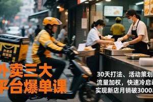 （17019期）外卖三大平台爆单课，30天打法、活动策划、流量加权，快速冷启动，实现新店月销破3000单
