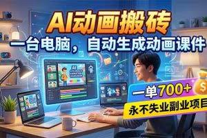 （18239期）AI动画搬砖，一台电脑，自动生成动画课件，一单800+  永不失业副业项目！