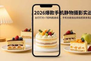 （17960期）2026爆款手机静物摄影实战：台灯打光+7招构图速成，手机也能拍出商拍感美食商品图