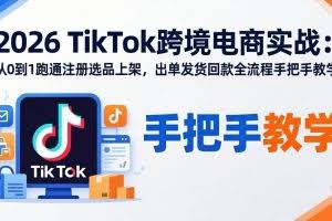 （17850期）2026TikTok跨境电商实战：从0到1跑通注册选品上架，出单发货回款全流程手把手教学